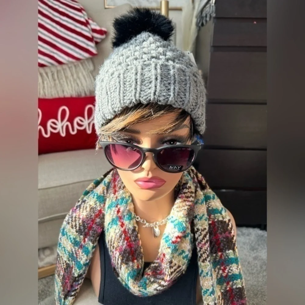 ❄️NWT CAPPELLIFICIO FIORENTINO GRAY WOOL/ALPACA beanie Fur Pom Pom KNIT HAT